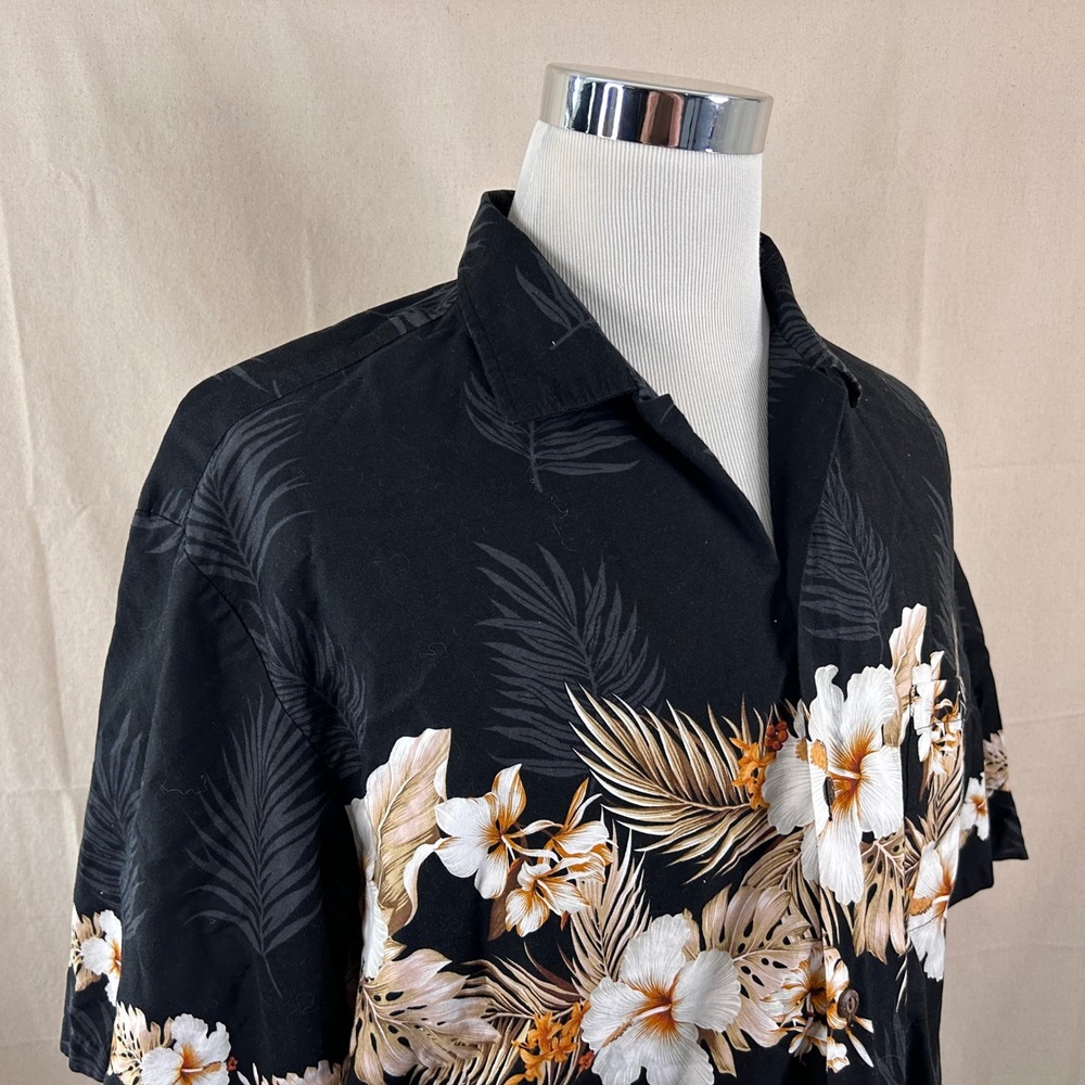 Pacific Legend 2XL Hawaiian Aloha Shirt Black White Floral Hibiscus Cotton Mens
